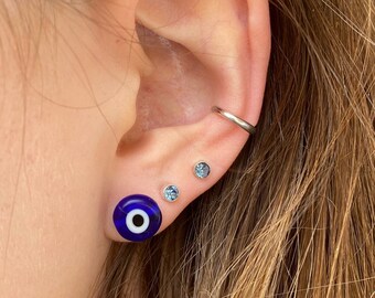 Evil Eye Blue Silver Stud Post Earrings | Dainty Evil Eye Jewelry | Blue Eye Small Stud Handmade Earrings | Nickel Free