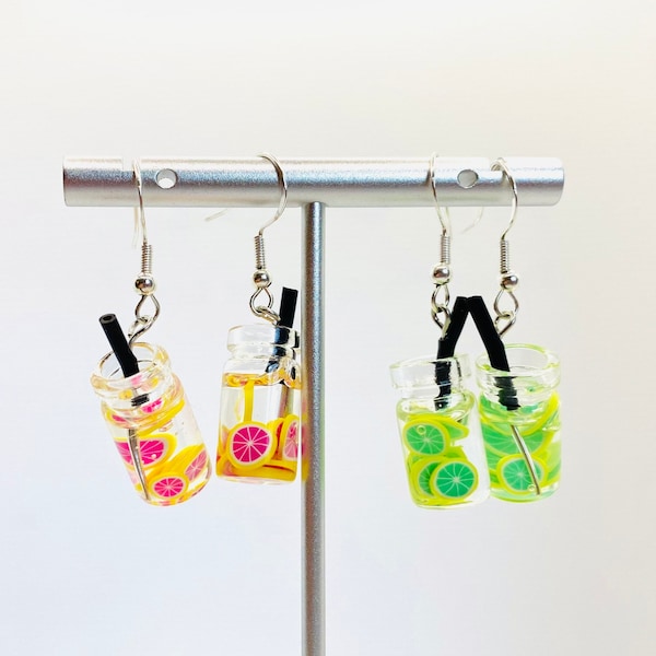 Fruit Drink Earrings | Grapefruit, Lime, Lemon, Apple, Dragon Fruit, Watermelon, Grape, Strawberry, Orange | Fruit Studs Earrings | Boba