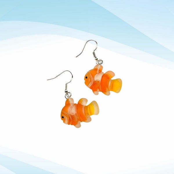 Nemo Dangle Earrings | Clown Fish Jewelry | Hypoallergenic | Orange Fish Kids Earrings | Sea Creature Ocean Underwater Earrings