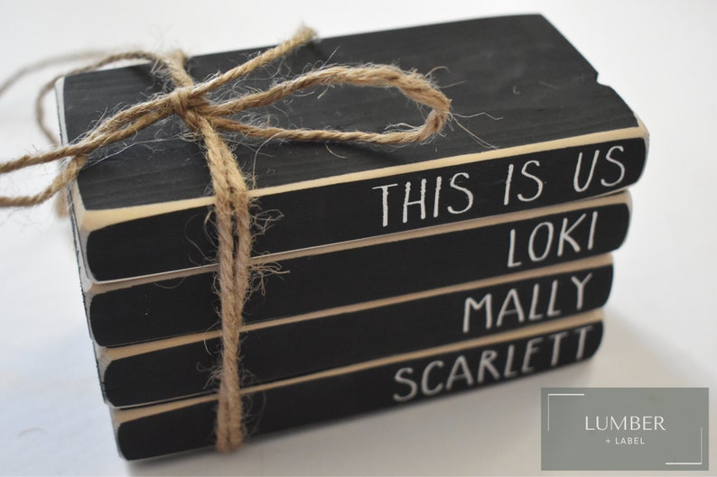 CUSTOM Family Book Stack Tiered Tray Books Farmhouse Wood Etsy