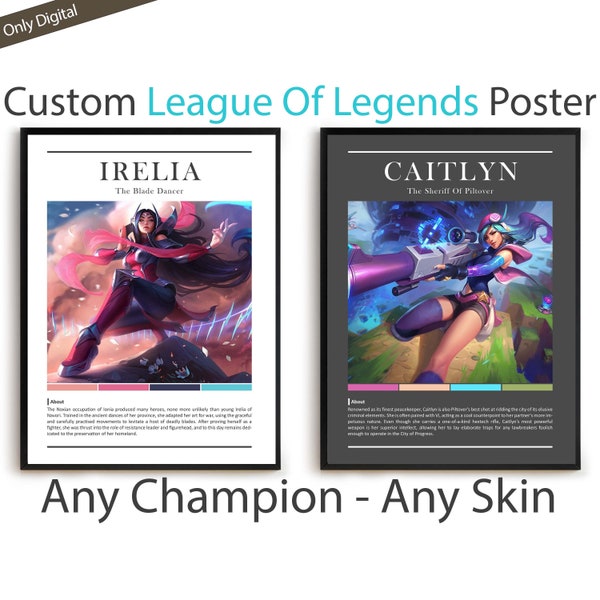 Aangepaste League of Legends-poster | Minimalistische verticale game Wall Art Poster, irelia, caitlyn, Zed, Lee Sin, Lux, Gaming Decor, Cadeau voor gamer