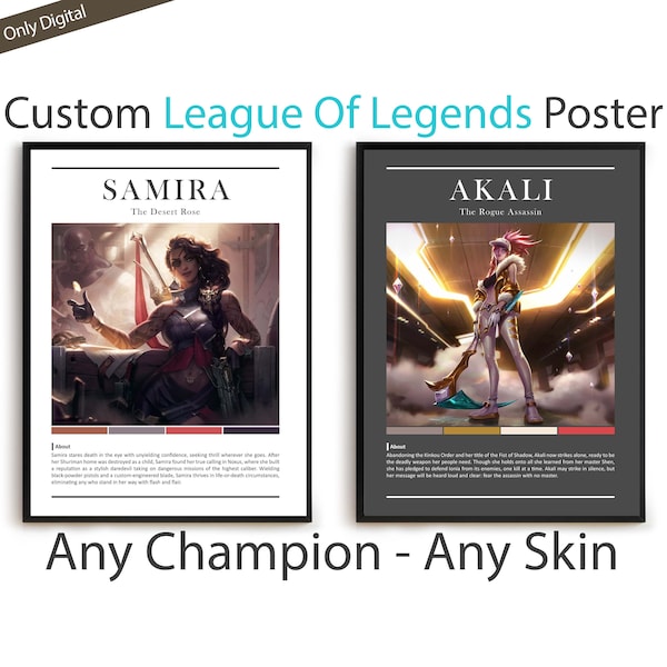 Gepersonaliseerde League Of Legends Poster - Elke kampioen & huid | Morgana, Lux, Thresh, Jhin, Zed, Caitlyn, Sett | Cadeau voor gamer, digitale print