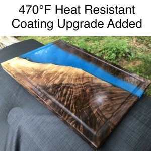 HANDCRAFTED Walnut & Blue Resin Flowing River Cutting Board 18x12” Resin w/Juice Grooves (Protective Heat Coating Added)