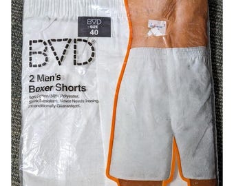 Vintage New Old Stock BVD White Boxer Shorts Men's Size 40 USA 1979