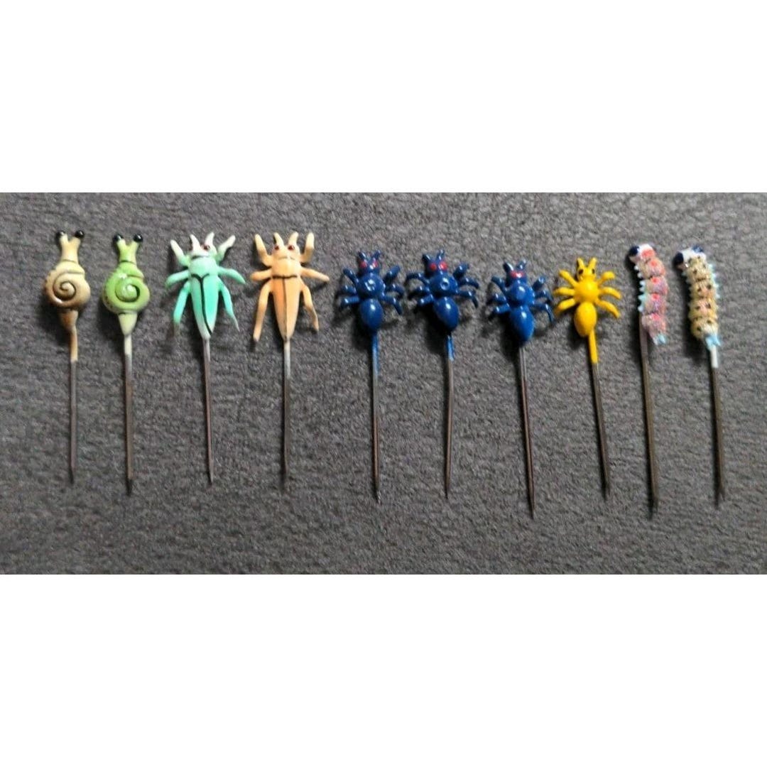 10 Vtg Tiny Metal Bug Stick Pins Worm, Snail, Spider, Grasshopper ...
