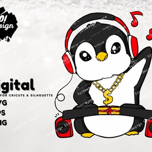 Pinguin Dj Svg ,Kopfhörer svg, Pinguin svg, lustige Pinguin svg, clipart, coole Pinguin svg Plotterdatei für cricut Clipart Silhouette