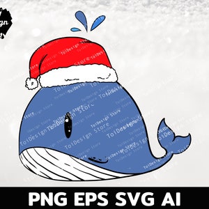 Whale with Santa Hat, Whale svg Cut File for Cricut Clipart Silhouette