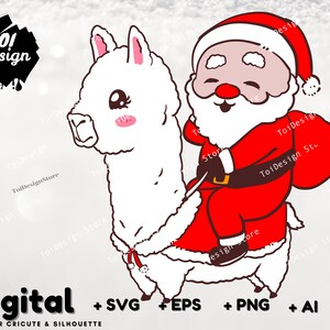 Santa Riding on Llama Christmas SVG Llama Christmas SVG Santa riding on Alpaca Digital File cut file for cricut clipart Silhouette