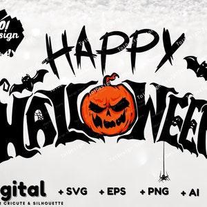 Happy Halloween Text SVG, Happy Halloween SVG, Halloween text banner, Hand drew creative calligraphy cut file for cricut clipart Silhouette