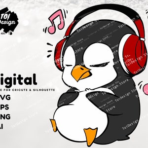 penguin with headphones svg,headphones svg, penguin svg, funny penguin svg,clipart, cool penguin svg , silhouette, svg file for cricut