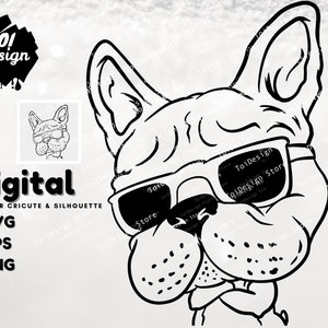 buldog francuski z okularami przeciwsłonecznymi svg | twarz buldoga svg | pies z okularami przeciwsłonecznymi | natychmiastowe pobranie pliku