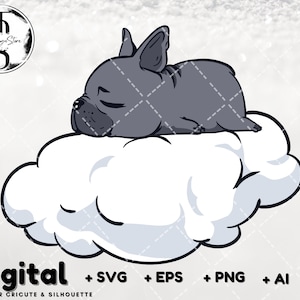 Französische Bulldogge schläft auf einer Wolke SVG | Französische Bulldogge SVG | geschnittene Datei für Cricut Clipart Silhouette