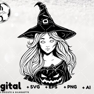 Mooie heks SVG | heksenillustraties | heksige SVG | heks SVG voor ambachten | Halloween-knutsel | Bestand knippen voor Cricut en silhouet