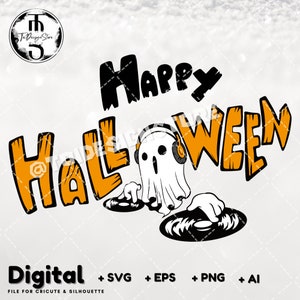 Letras de feliz Halloween com Ghost DJ SVG | Arquivos SVG de Halloween para Cricut e Silhouette