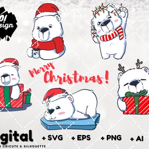Christmas Polar Bear SVG | File for Cricut and Silhouette - Cute Arctic Bear Cut File