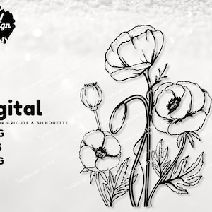 Papoula svg | flor de papoula SVG | flores silvestres svg | cortar arquivos para clipart cricut | cortar arquivos para silhueta