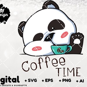 lindo panda beber café SVG / Panda Y taza de café SVG / un panda lindo sosteniendo una taza de café archivo de corte SVG para cricut clipart Silueta