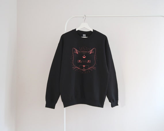 Witchy Black Cat Sweatshirt Halloween Cat Sweatshirt Goth | Etsy