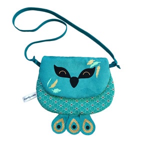 Personalisierte Mädchenhandtasche Pfauenmodell aus Baumwolle und Öko-Tex-Wildleder