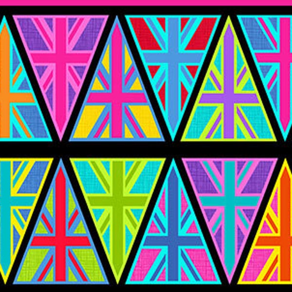 Union Jack Neon Bunting Panel - London Revival by Makower UK