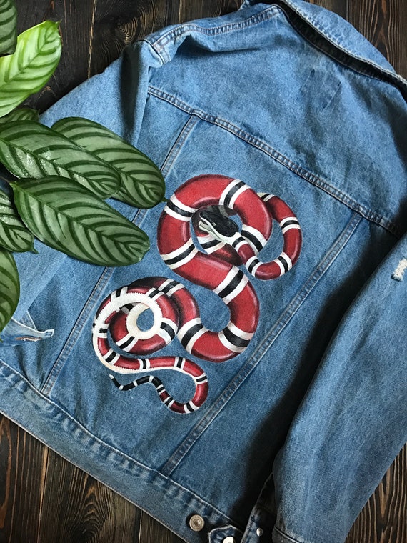 Snake Hand Painted Jean Jacket Acrylic 