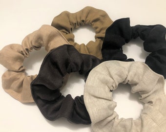 Scrunchie Set - Neutrals - 100% linen scrunchie set of 5