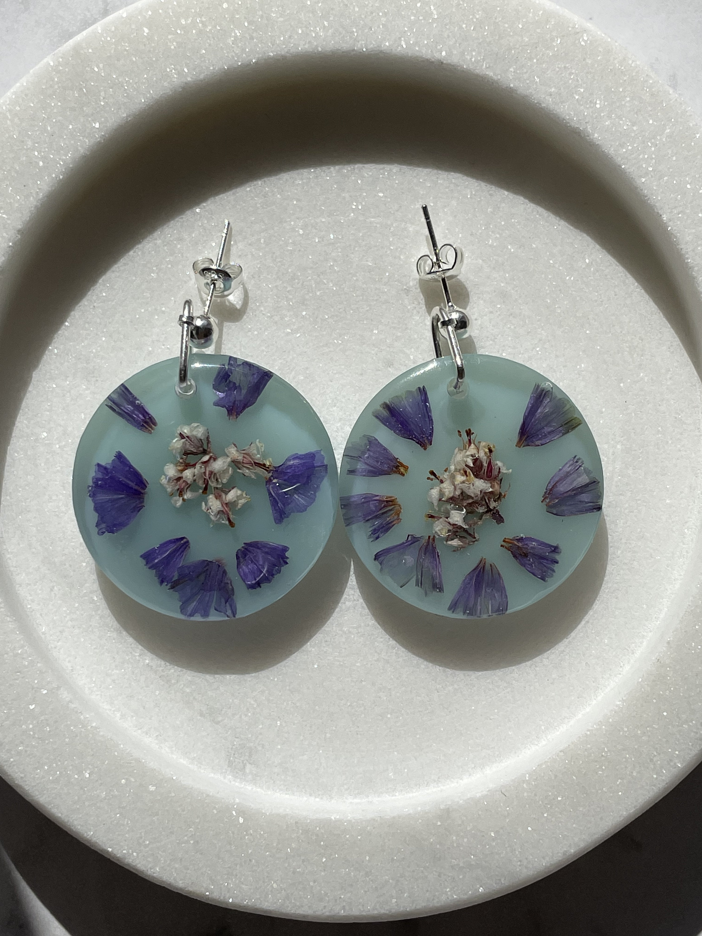 Pretty Round Dangle Natural Dried Flowers Earrings Etsy