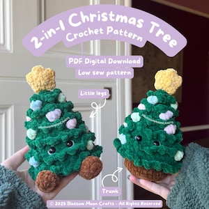 2-in-1 Christmas Tree crochet pattern - PDF Pattern - Low sew
