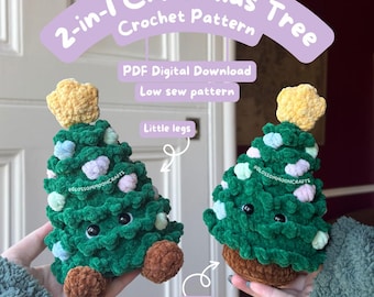 2-in-1 Christmas Tree crochet pattern - PDF Pattern - Low sew