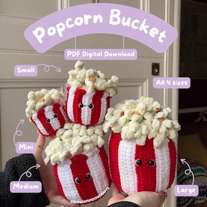 Lot de patrons de seau à pop-corn au crochet - Patron PDF - Nourriture Amigurumi
