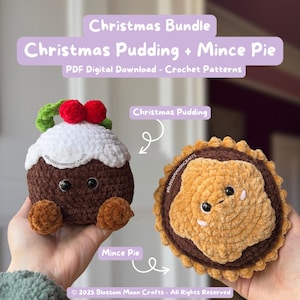 Christmas Pudding & Mince Pie crochet pattern bundle - PDF Pattern
