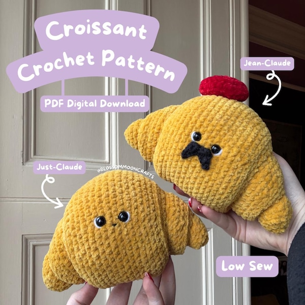 Croissant Crochet Pattern - PDF Pattern - Low Sew - Amigurumi Pastry