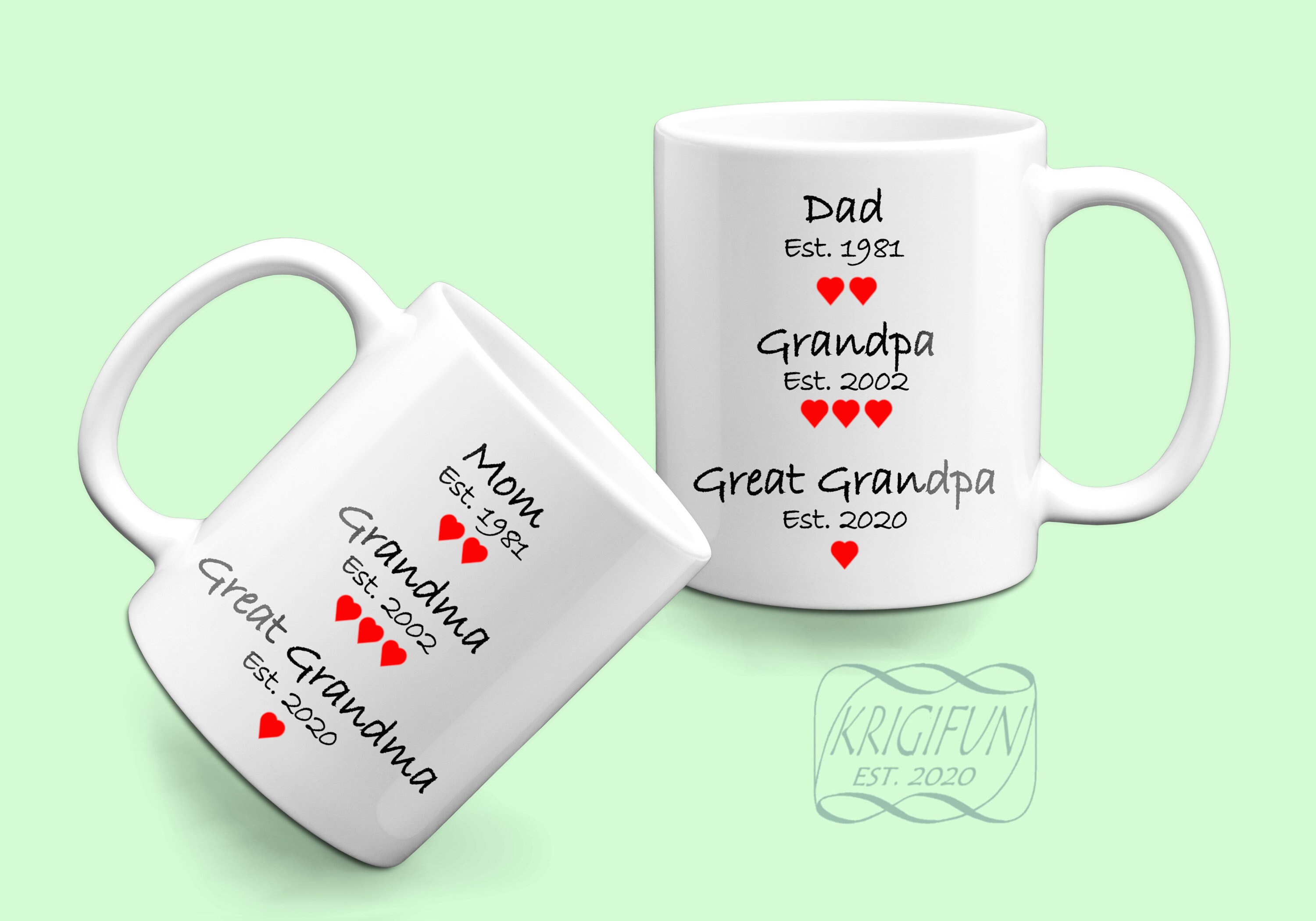 Cottage Creek Grandma Grandpa Mugs, Set of Two 16oz. Ceramic Coffee Mugs,  Grandparent Gifts, Grandma Mug, Grandpa Mug 