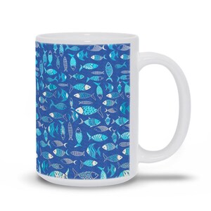 Fishes Mug, Fish Gift, Fish Coffee Mug, Fish Birthday Gift, Shoal Of Fish Gift, Blue Fish Mug, Fish Coffee Cup Gift, Fisherman Gift Mug