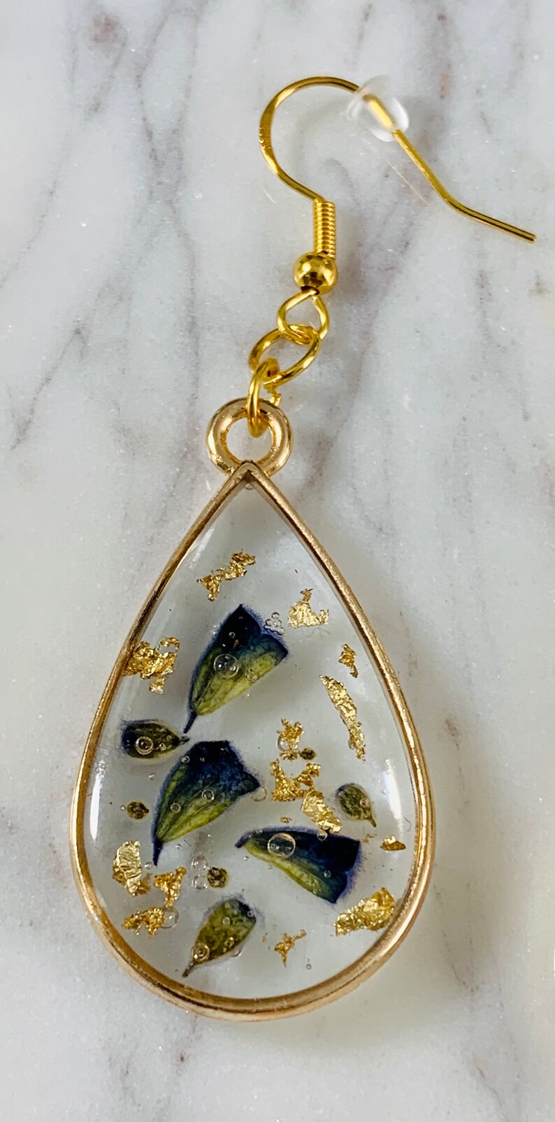 Lavender and Gold Leaf Teardrop Earrings