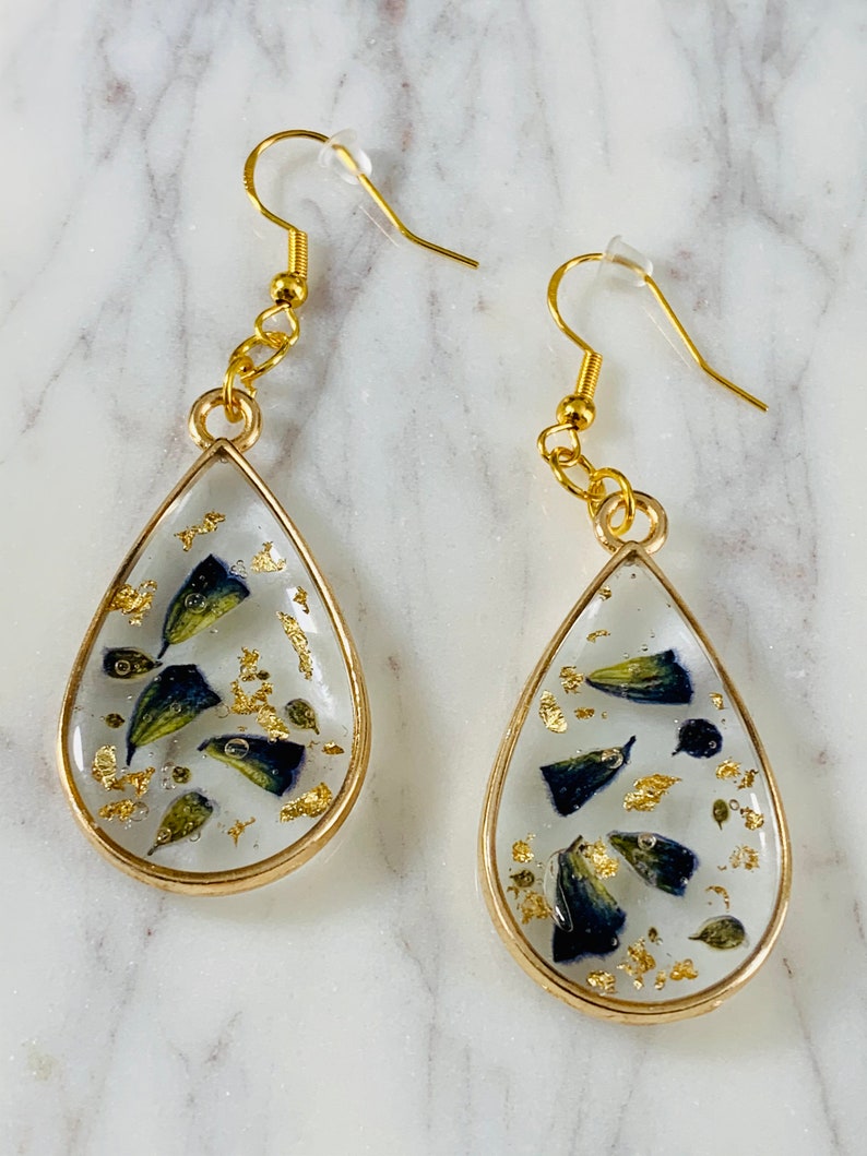 Lavender and Gold Leaf Teardrop Earrings