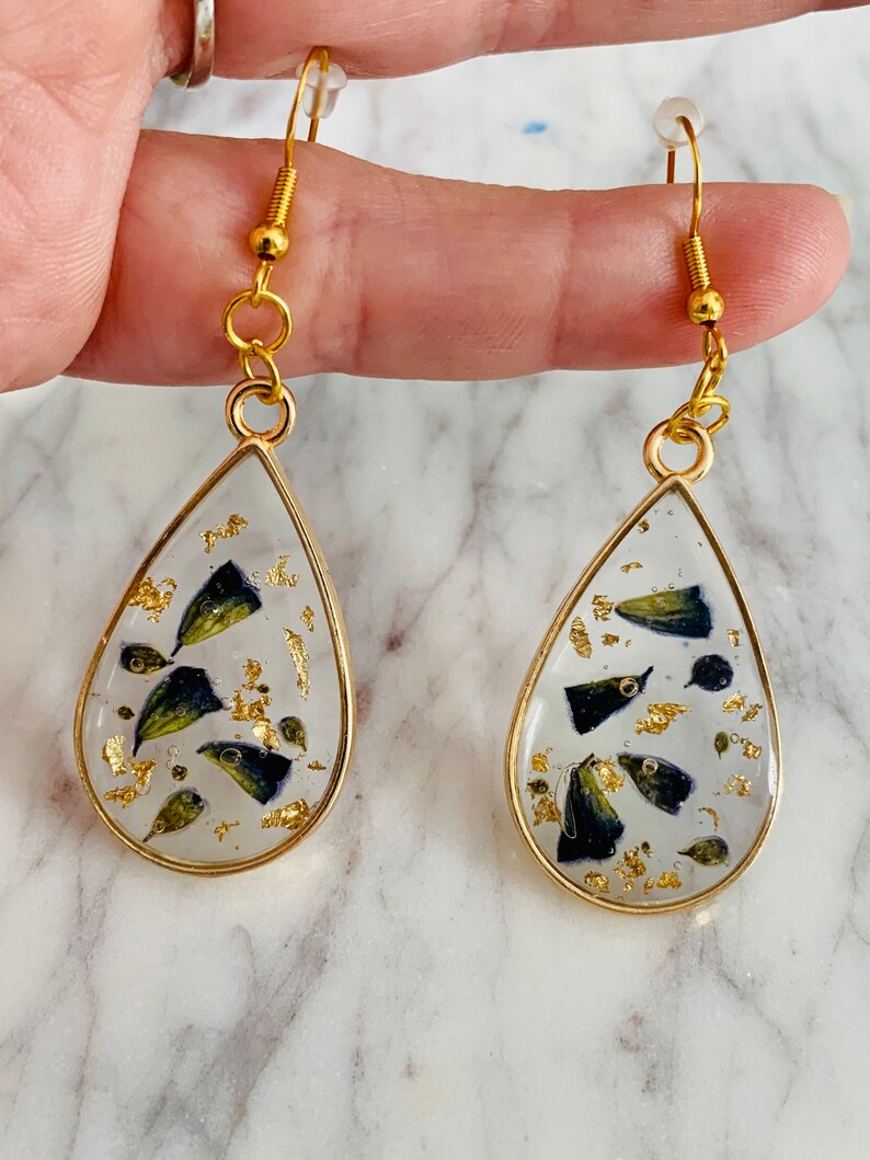 Lavender and Gold Leaf Teardrop Earrings
