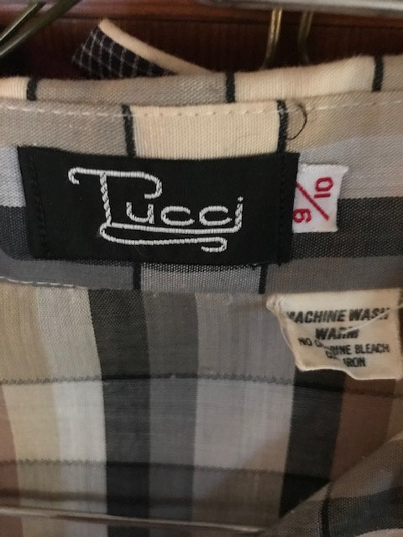 Vintage 70s Plaid Dress Shirt Longsleeve Button Up Pointy Collar Blouse Size 910 By Tucci