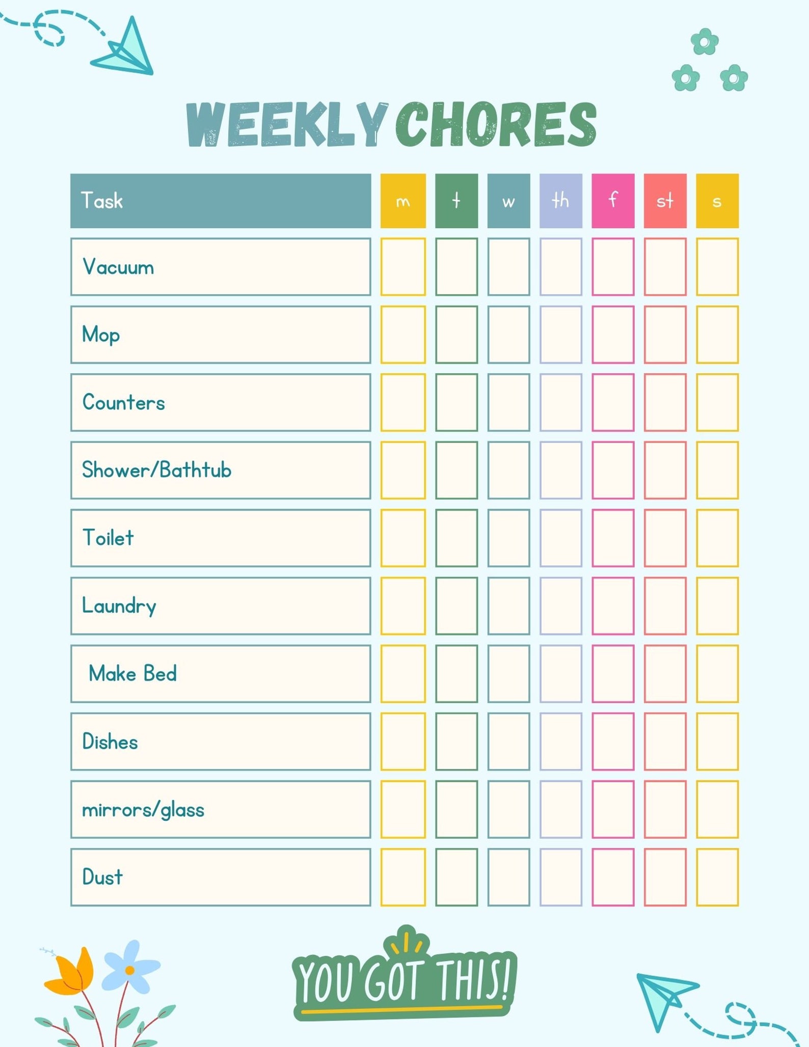 Chore Chart Weekly Customizable - Etsy