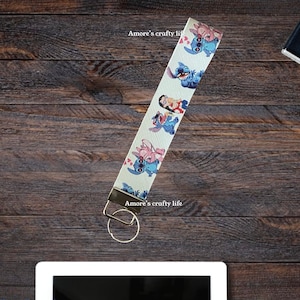 Stitch Faux Leather Key Fob, Lilo and Stitch Keychain, Stitch Lanyard, Faux Leather Keychain, Wristlet Keychain, Faux Leather Lanyard