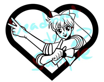 Puede incluir: Ilustración en blanco y negro de una niña con el pelo largo en forma de corazón. La niña lleva un atuendo de marinero y tiene una expresión decidida en su rostro.