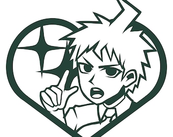 Puede incluir: Una ilustración en blanco y negro de un personaje de dibujos animados con el pelo verde puntiagudo, que lleva una camisa de cuello y corbata, dentro de un corazón verde con una estrella.