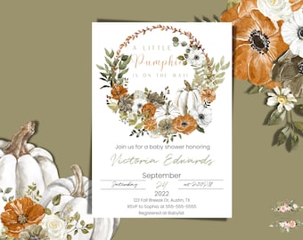 Douche de bébé citrouille, douche de bébé d'automne, petite citrouille, douche de bébé d'automne, une petite citrouille, invitation de douche de bébé