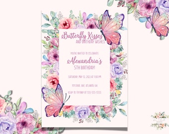 Garden party invitations, garden birthday party, garden party invites, butterfly garden party, butterfly invitation, floral invitation