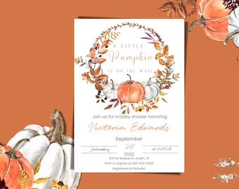 Douche de bébé citrouille, douche de bébé d'automne, petite citrouille, douche de bébé d'automne, une petite citrouille, invitation de douche de bébé