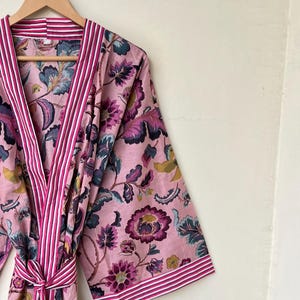 Handmade Cotton Kimono Robe: Indian Block Print Beach Cover-Up