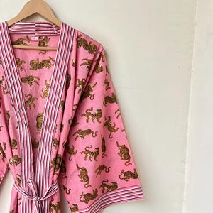Tiger Print Cotton Kimono Robe: Japanese Style Loungewear
