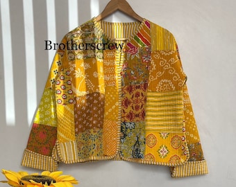 Handmade Cotton Quilted Patchwork Jacket: Bohemian Embroidered Coat