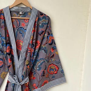 Handmade Cotton Kimono Robe: Indian Block Print Beach Cover-Up