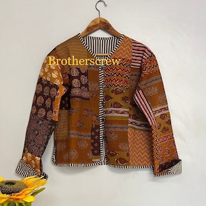Handmade Cotton Quilted Kimono Jacket: Boho Patchwork Coat